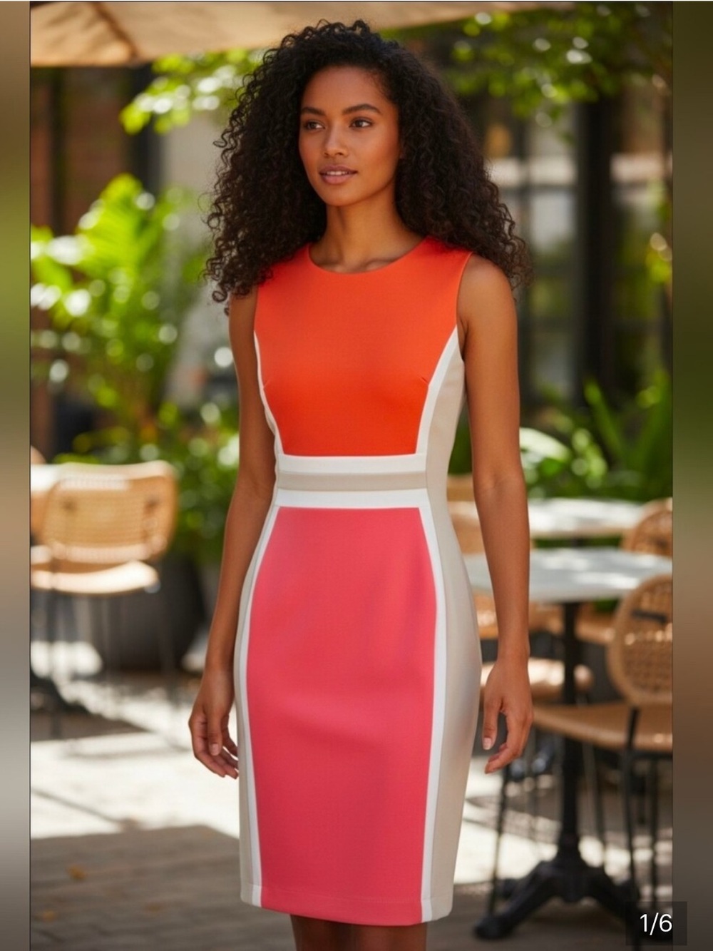 Calvin Klein Orange and Pink Colorblock Sheath Dress